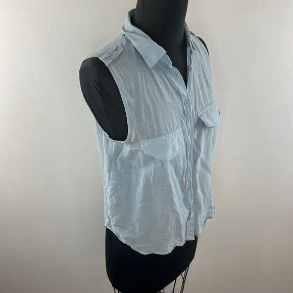 TALULA Sleeveless Blue Blend Silk Button Down Collar Pocket Blouse Top S Small - Picture 5 of 12